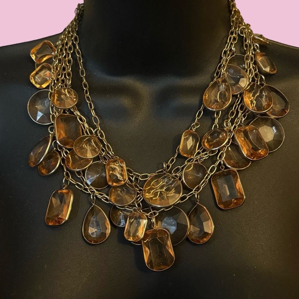 J.Crew multi chain chunky amber stones statement necklace